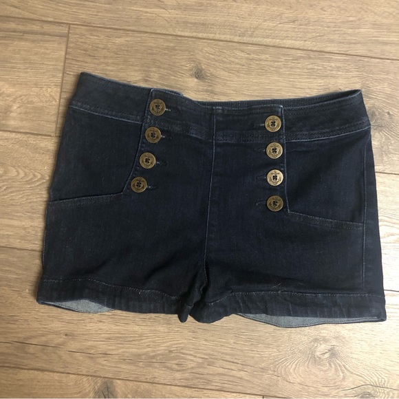 Express Pants - High waisted Express jeans, dark denim sailor style size 6 jean shorts